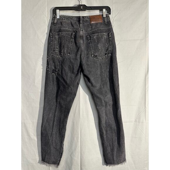 One Teaspoon Jeans Womens 28 Black High Waist Freebird Distressed Zip Ankle Crop - Picture 3 of 12